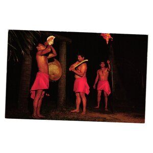 Vintage Hawaiian Postcard Torch Lighting Ceremony Coco Palms Resort Kauai Show